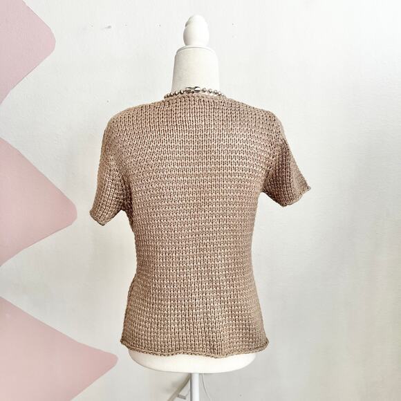 Vintage Brown Crochet Buckle Cardigan Top 90s 2000s Boho Bohemian Small - Picture 2 of 5